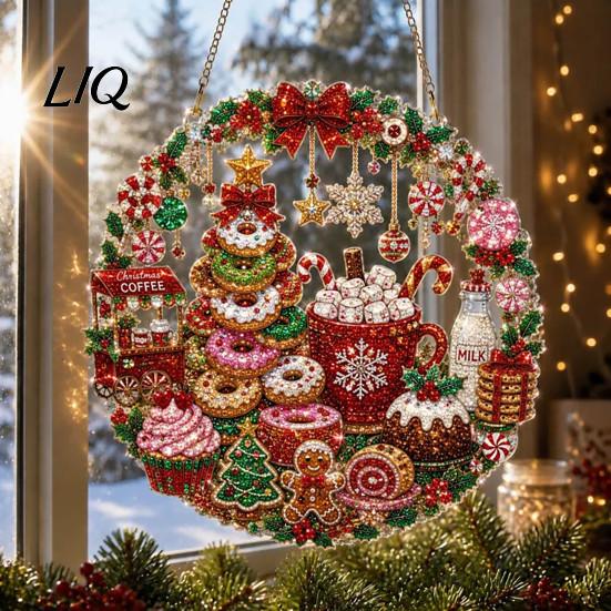 Christmas Gift for Friends Faux Diamond Art Suncatcher, 2D Flat Window Hanging Ornament, Holiday Party Decor Beaded Pattern Acrylic Decoration
