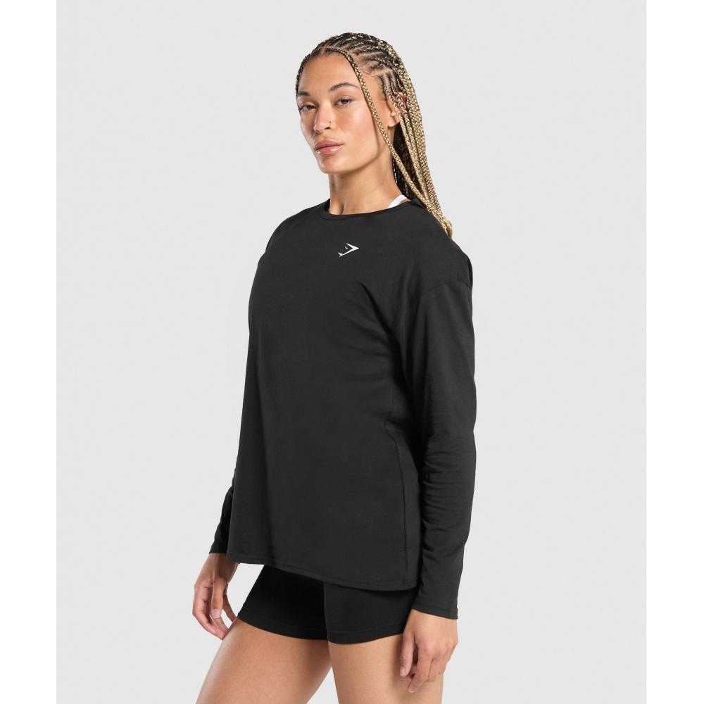 Gymshark Training Oversized Cotton Long Sleeve Top Black B7a7a Bb2j