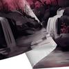 Japanese Cherry Blossom Watercolor Bath Curtain – Black & Pink Ink Wash Art with Hooks