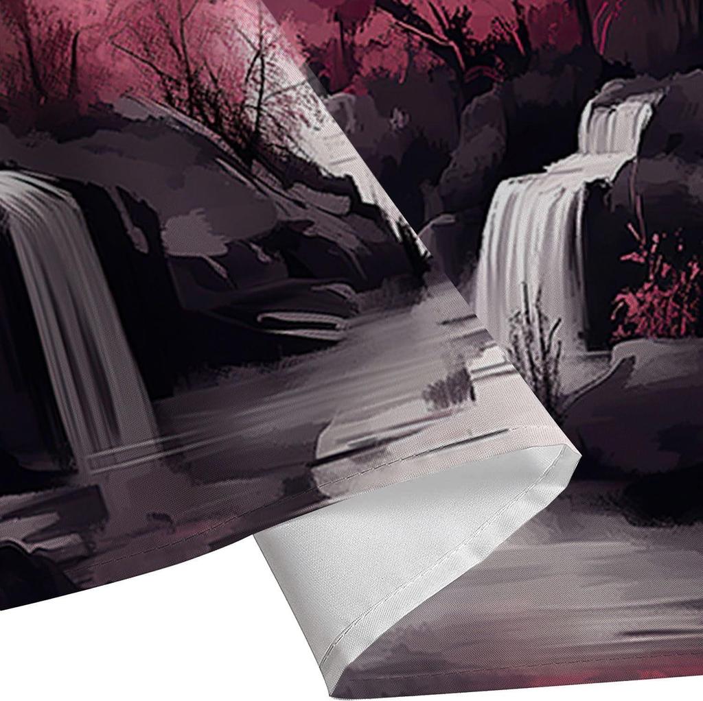 Japanese Cherry Blossom Watercolor Bath Curtain – Black & Pink Ink Wash Art with Hooks
