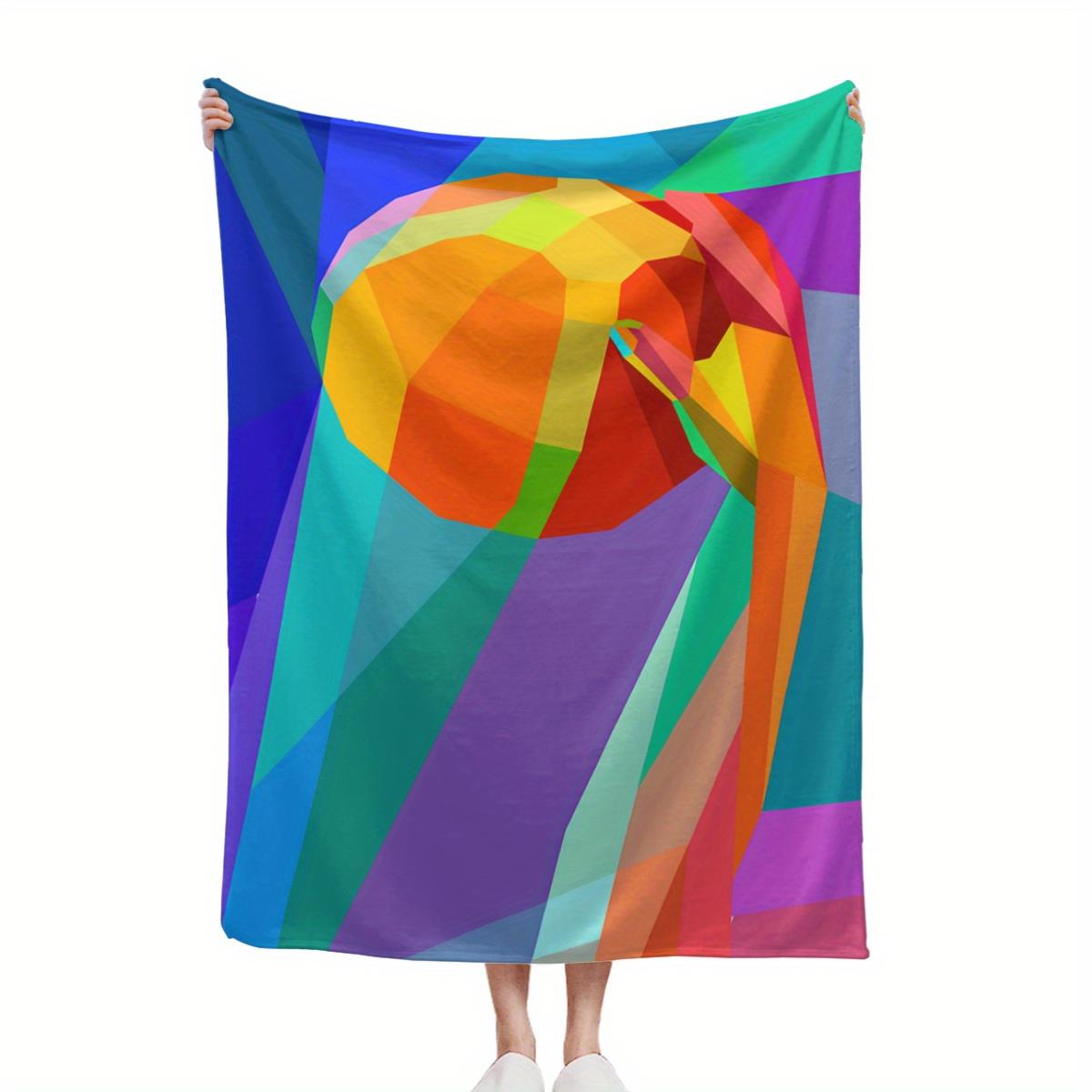 Super Soft Flannel Throw Blanket - Modern Geometric Print with Multicolor Concentric Circles, Vibrant Purple Pink Green 130x150cm51x59in