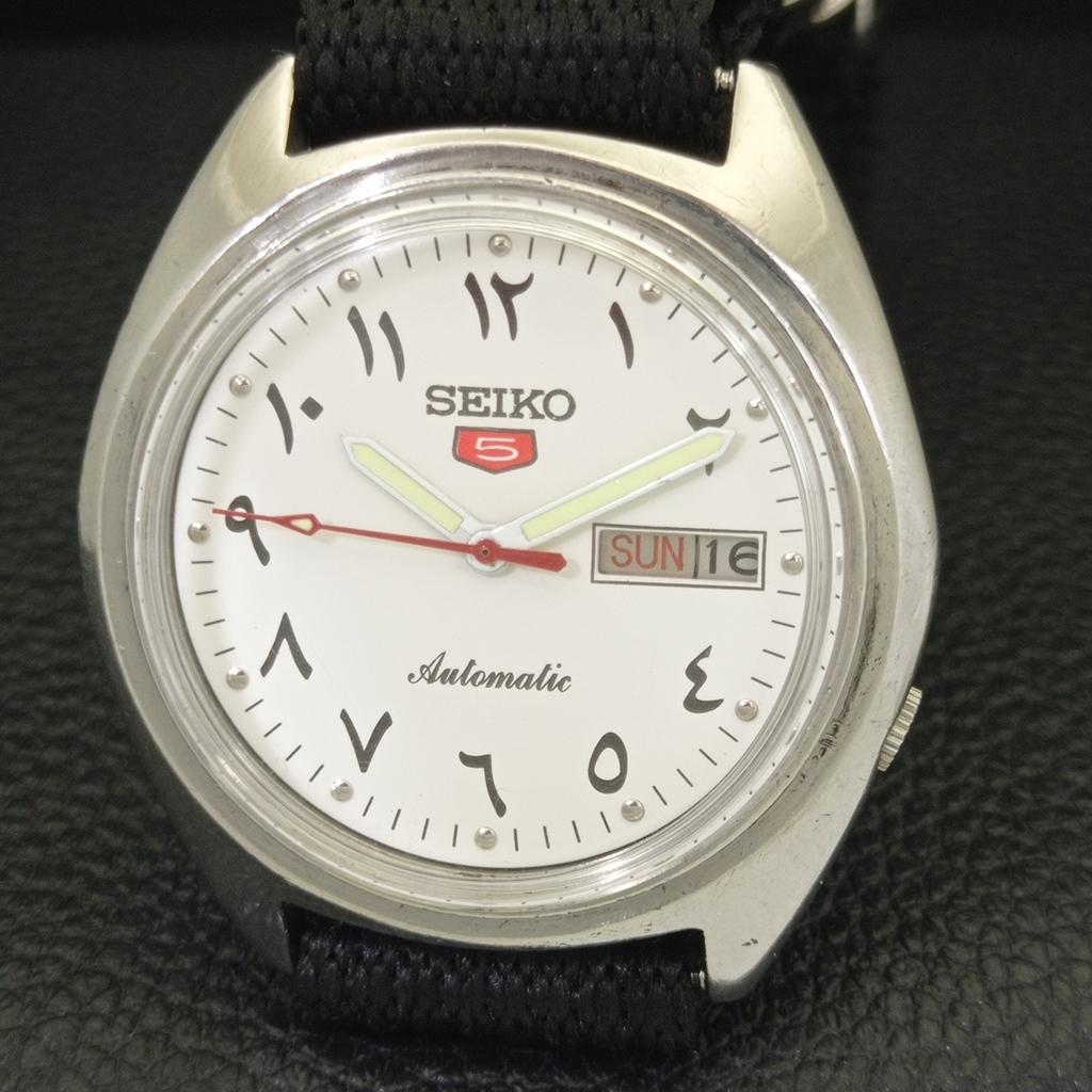 Seiko 5 AUTOMATIC JAPAN MENS VINTAGE ARABIC WHITE COLOR DIAL WATCH A701501-5 R206b-a701501