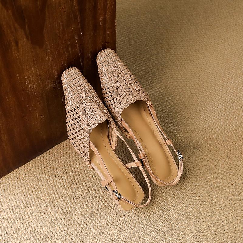 French niche design sense woven square head hollow bag head sandals women's skirt summer green vacation sandals