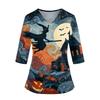 Top da Donna con Stampa di Halloween Scollo a V Manica a Tre Quarti con Tasche Spacchi Laterali Camicia da Costume