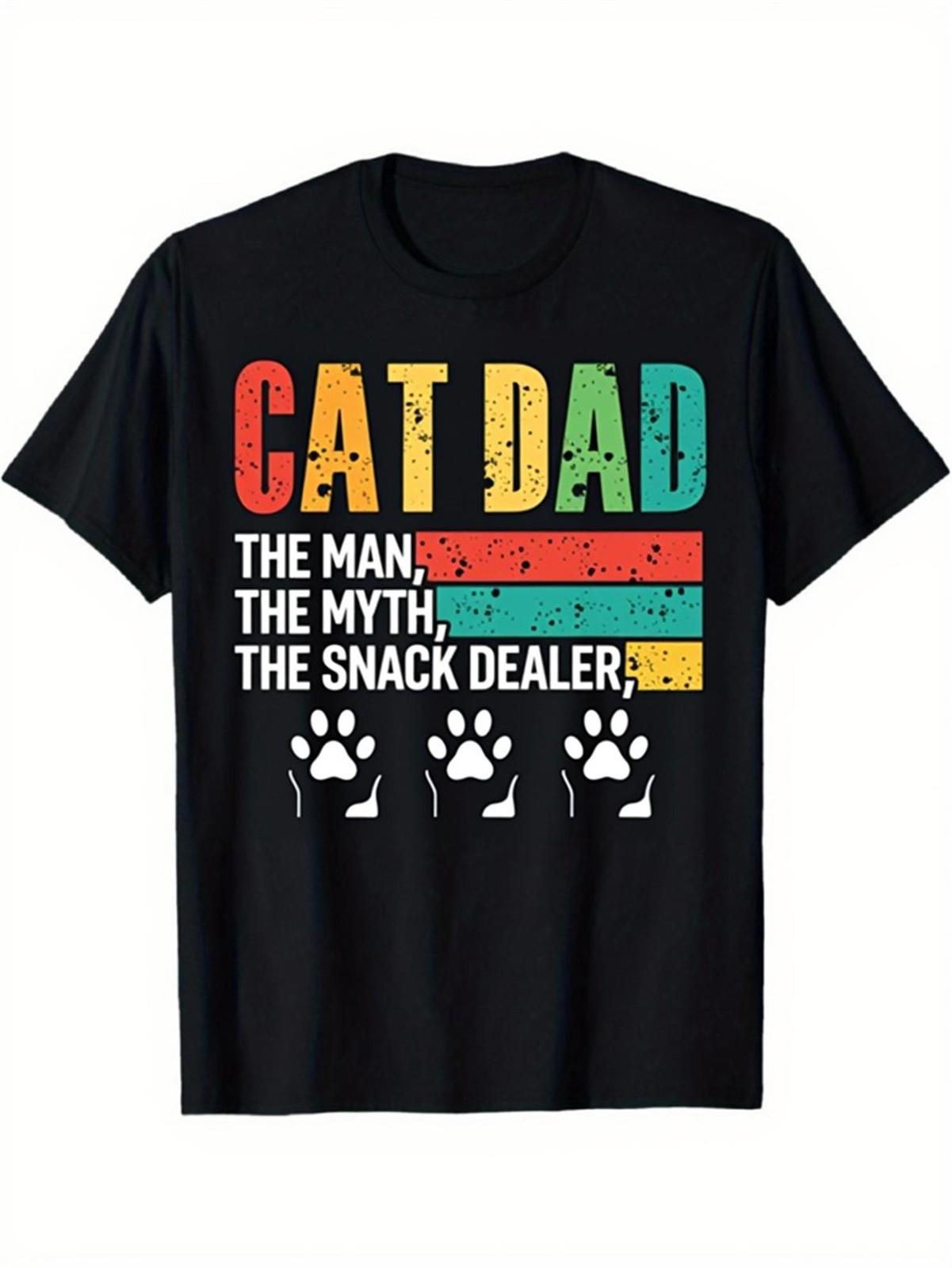 Cat Dad The Man The Myth The Snack Dealer T-Shirt | Retro Pet Graphic Tee S разноцветный