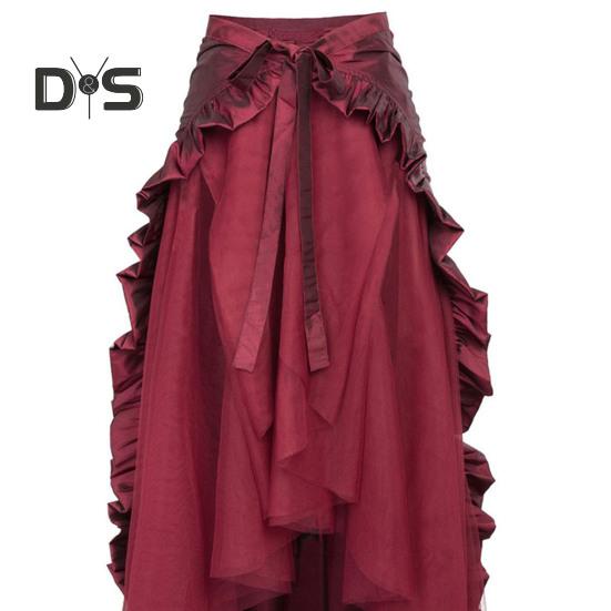 Damen Halloween Rock Cosplay Unregelmäßiger Rüschensaum Schnürung Hohe Taille Mesh Patchwork Steampunk Viktorianisch Performance Rollenspiel Fotografie Tanzen