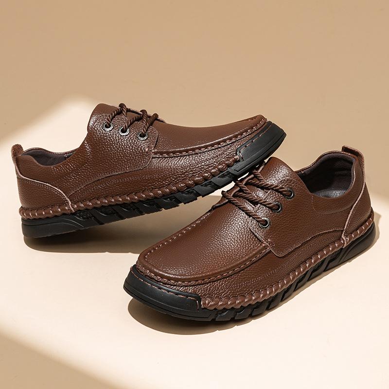Men's Casual Leather Shoes 2025 Autumn and Winter New First-layer Cowhide Men's Shoes Low-top Middle-aged and Elderly Shoes Soft-soled Dad Shoes