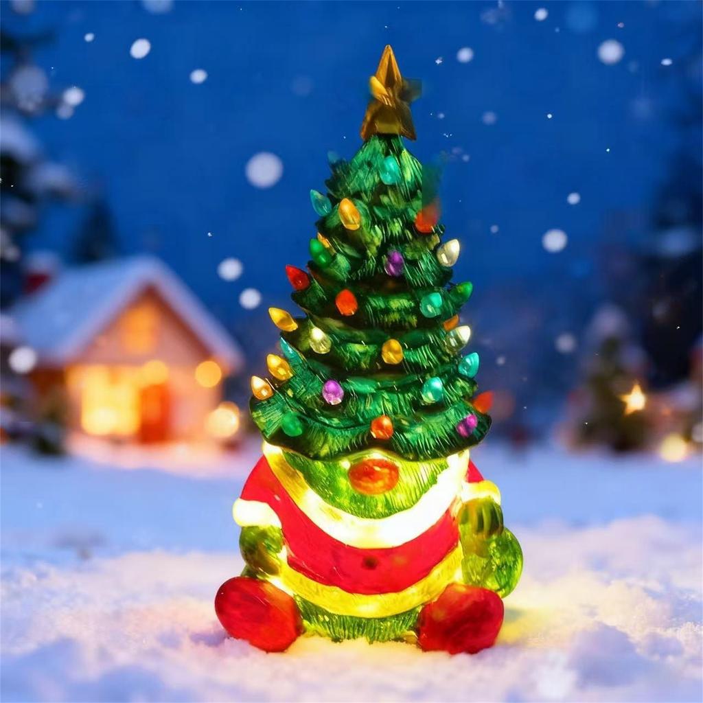 Christmas Dwarf Battery Luminous Resin Dwarf Christmas Tree Desktop Decoration