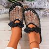 Fashion Ladies Shoes On Sale 2025 Brand Women's Slippers Summer Closed Toe Solid Net Cloth Butterfly-knot Square Heels Casual Slippers