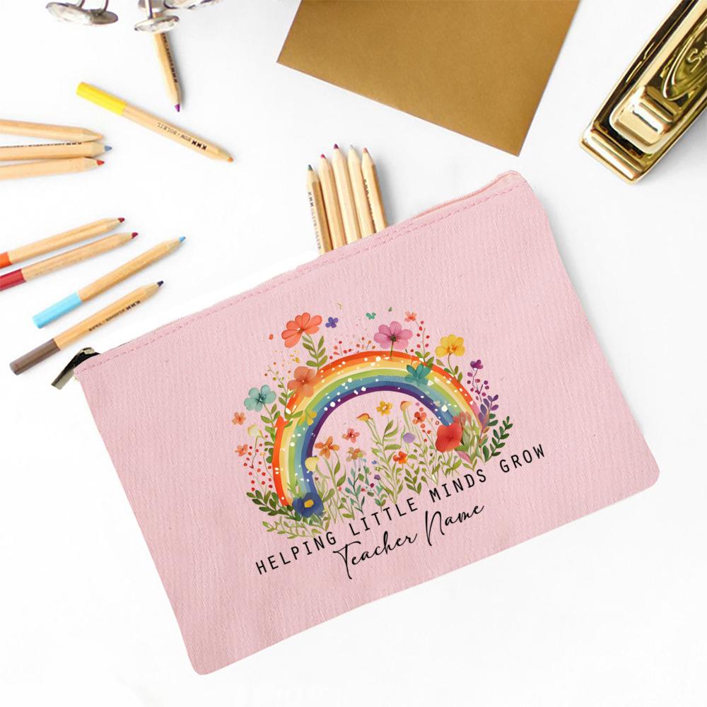 Thank You for Helping Me Grow Custom Name Makeup Bag Personalised Pencil Bags Travel Toiletries Storage Pouch Gifts for Teacher