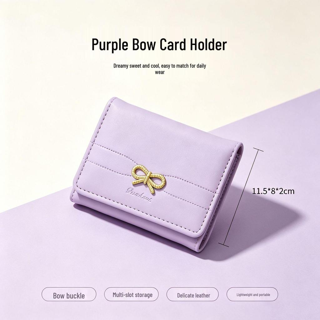 Korean Style Mini Compact Women's Tri-Fold Wallet with Bow Accent