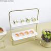 European Style White Ceramics Cake Pan Banquet Golden Metal Display Stand Rectangular Dessert Sushi Plate Decoration Cake Stand