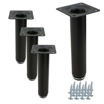 4 X Straight Black Furniture Leg, Height 15 Cm, Adjustable Height
