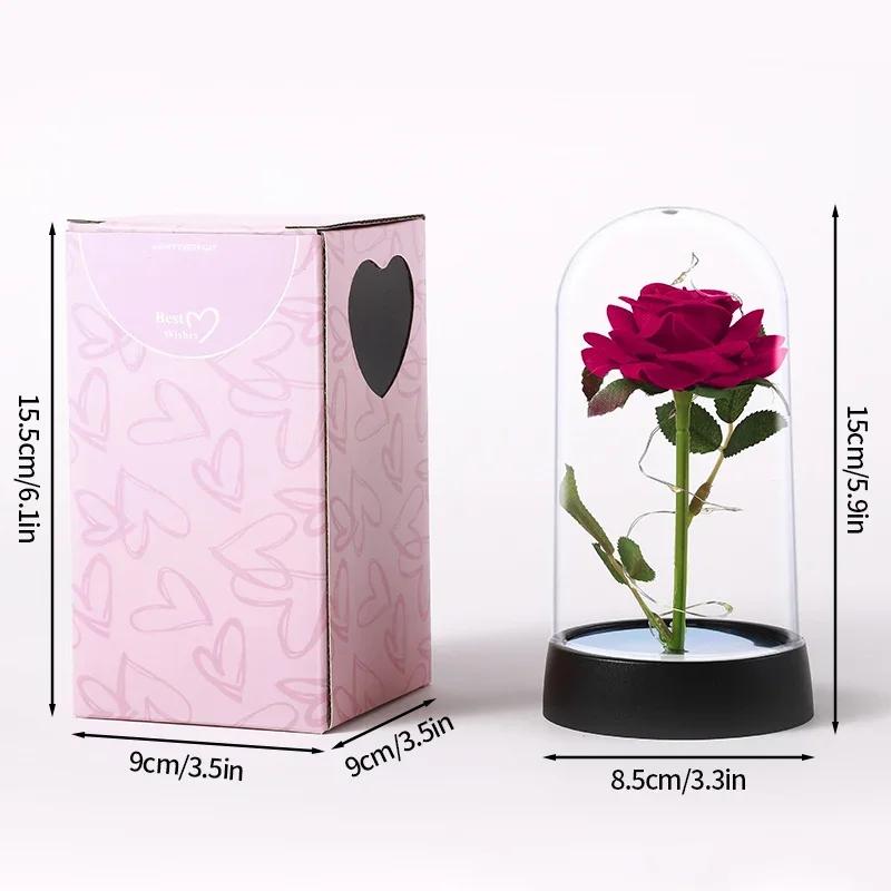 

Artificial Rose Flowers Eternal Rose LED Light Foil Flower in Glass Cover Simulation Rose Flower Mothers Day Gifts Party Supply