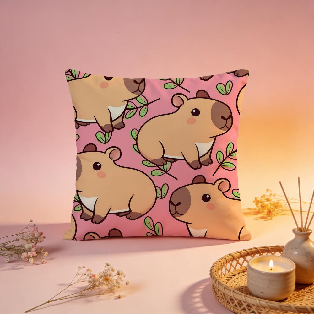 Cute Chill Capybara Art Cushion Cover Comfortable Durable Pillow Cover MultiScene for Home Office Car Sofa