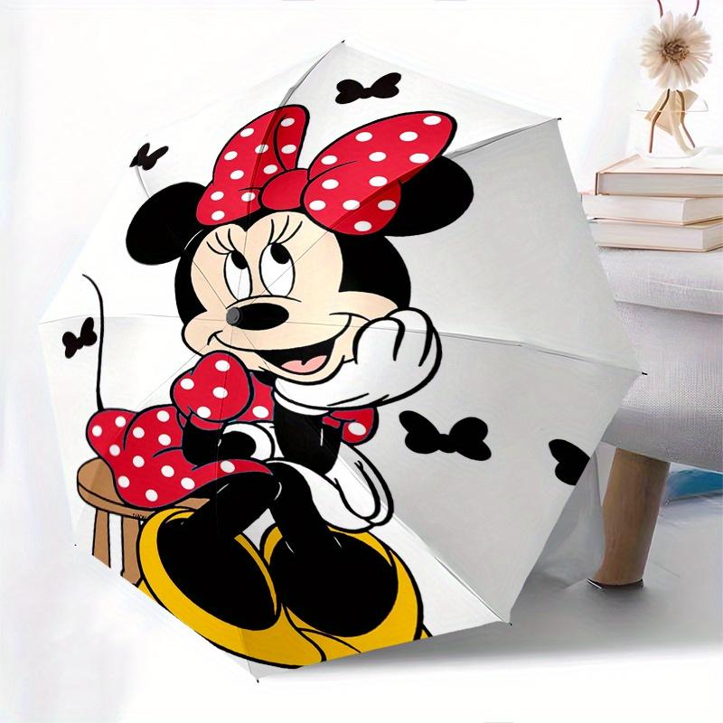 Minnie Mouse Themed Automatic Opening and Closing Folding Umbrella, Reinforced 8 Ribs, Compact Travel Design, Fashionable Folding Umbrella,