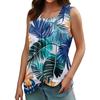 Women's Summer Casual Pleated Square Neck Sleeveless Tank Top Printed T-Shirt