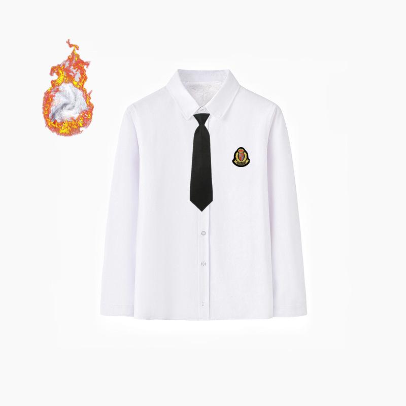 Kids' Fleece-Lined White Shirts and Thick Autumn/Winter Outfits
