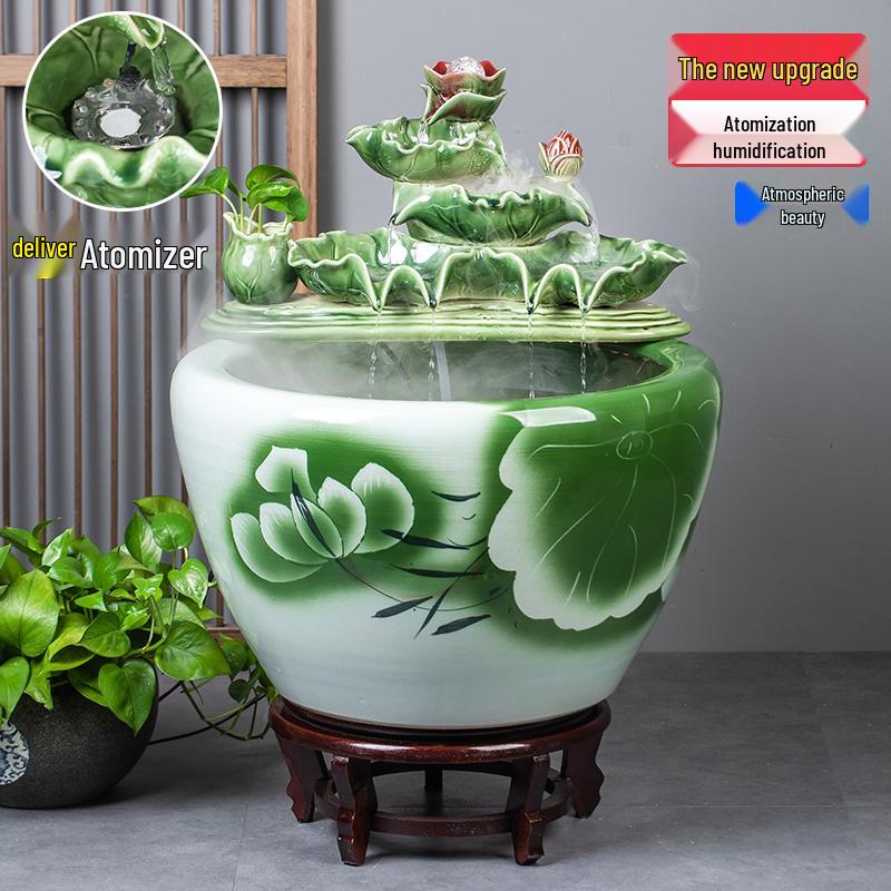Jingdezhen Goldfish Tank: Floor-Standing Ceramic Water Feature for Balcony, Office, or Living Room.