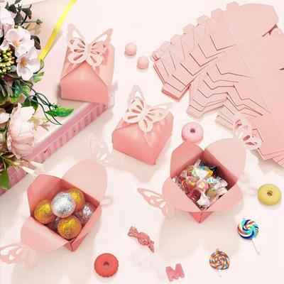 50pcs Decoration Pink Butterfly Favor Boxes Small Size 3D Design Butterfly Candy Boxes Elegant Butterfly Gift Boxes Party Favors