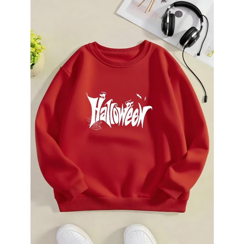 Kids Sweatshirt Round Neck Sweatshirt with Trendy Prints for Halloween And Christmas, Featuring Football Additions And Stylish Elements