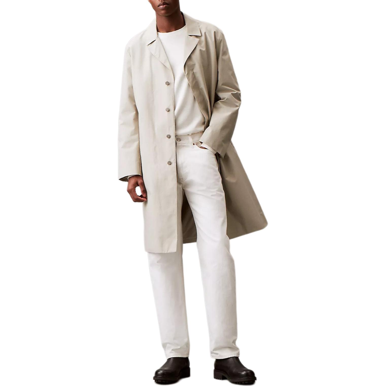

Calvin Klein Solid Color Button Minimalist Lapel Long Sleeve Trench Coat Men coats Stone 40BM502-250 XXL
