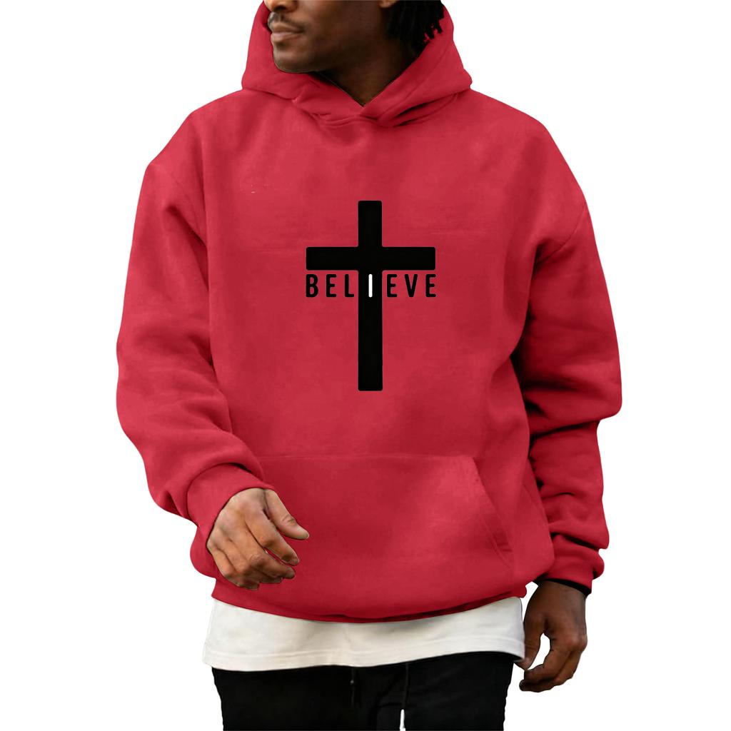 Sweatshirts For Men Christ Cross Pullover Hoodie Inspirational Graphic Long Sleeve Sweatshirt