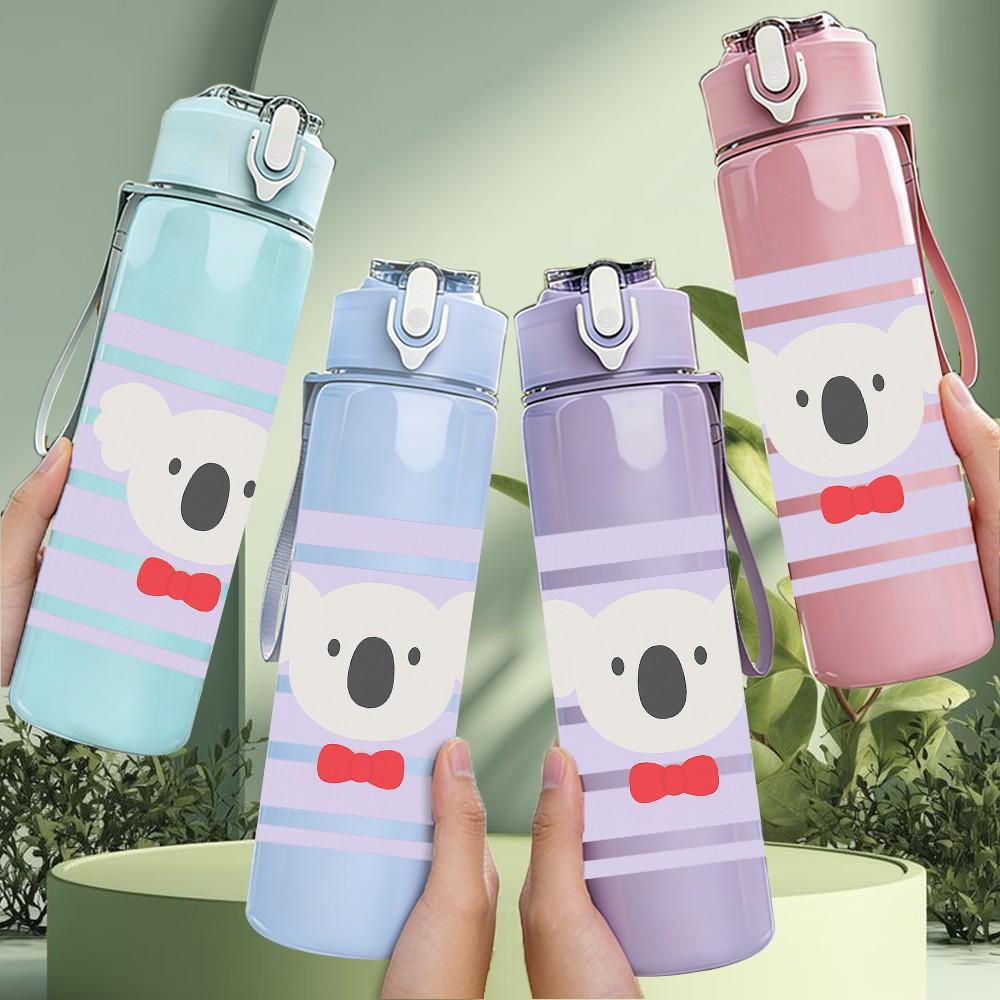 1PC Koala Striped Simple Pattern 750ml Color Plastic Sports Water Bottle Leakproof Flip Straw Lid Suitable for Sports Office Home Use