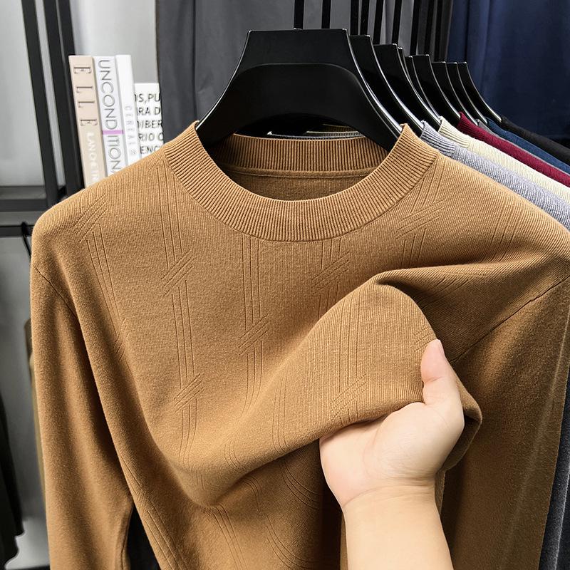 Men's Solid Color Jacquard Sweater - 2025 Autumn/Winter Casual Round Neck Knitwear