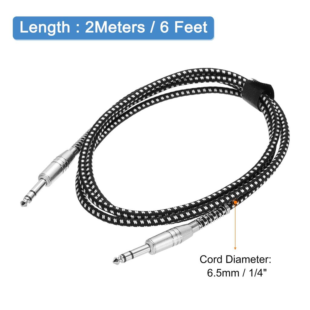 Uxcell Guitar Instrument Cable, 6ft 14" To 14" Straight Angle Electric Guitar Jack Cable Wire for Guitar and Bass, Black and White