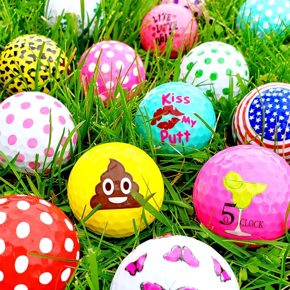 Navika Piłki Golfowe USA Jasnożółte Nadruk Emoji Kupy Kolor o Wysokiej Widoczności Prezent o Tematyce Emoji dla Golfistów Wszystkich Emoji Golf Zabawne Emoji Kupy