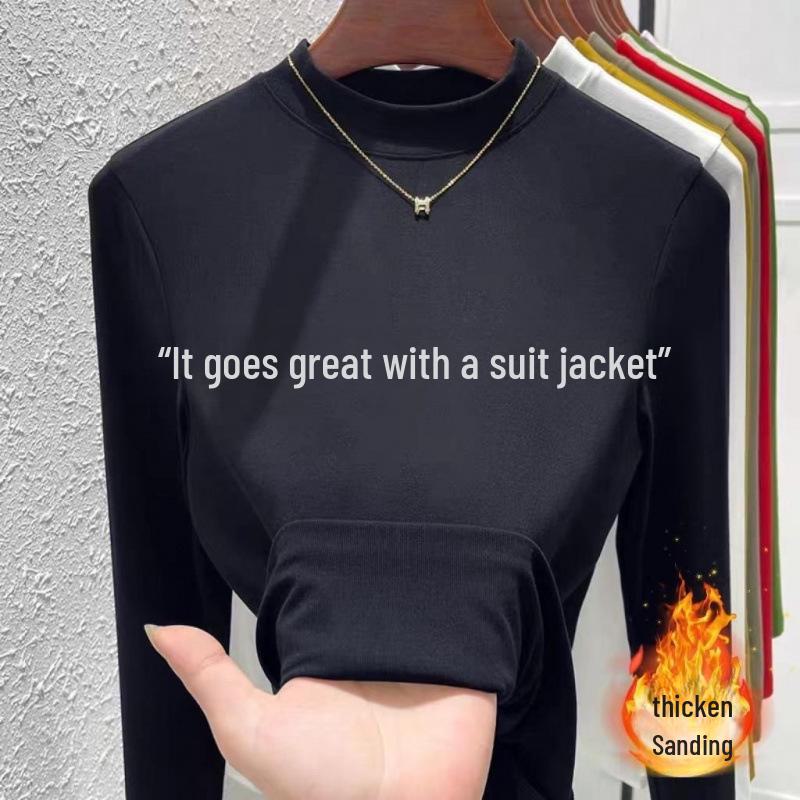 

Женская корейская бархатная футболка с воротником-стойкой и длинными рукавами 4XL