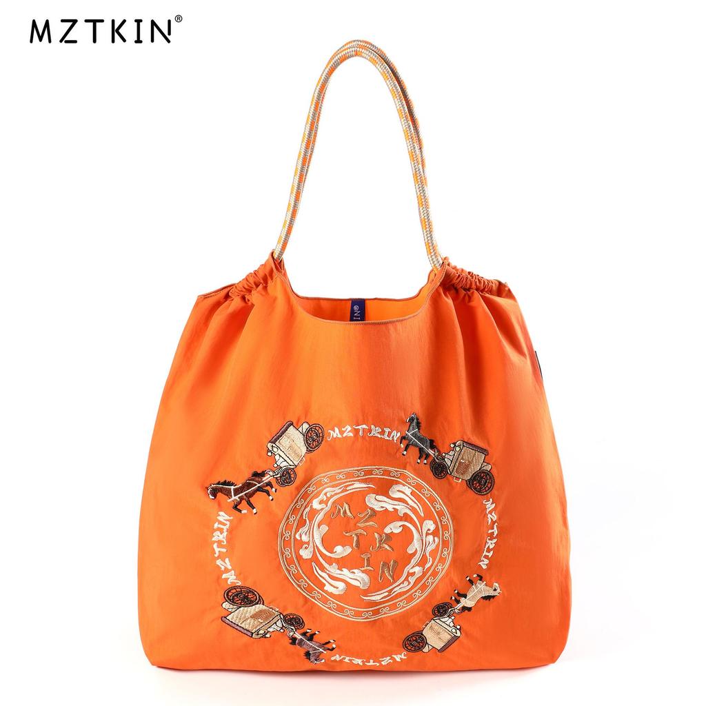 Women's Embroidered Canvas Tote Bag - Large, Foldable, and Portable Shoulder Handbag