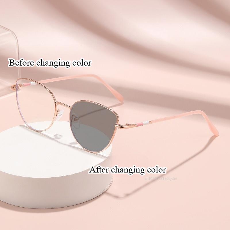 New Cat Eye Photochromic Myopia Glasses Fashion Simple Myopia Glasses Anti-blue Light Color-changing Lens Glasses 0 To -4.0