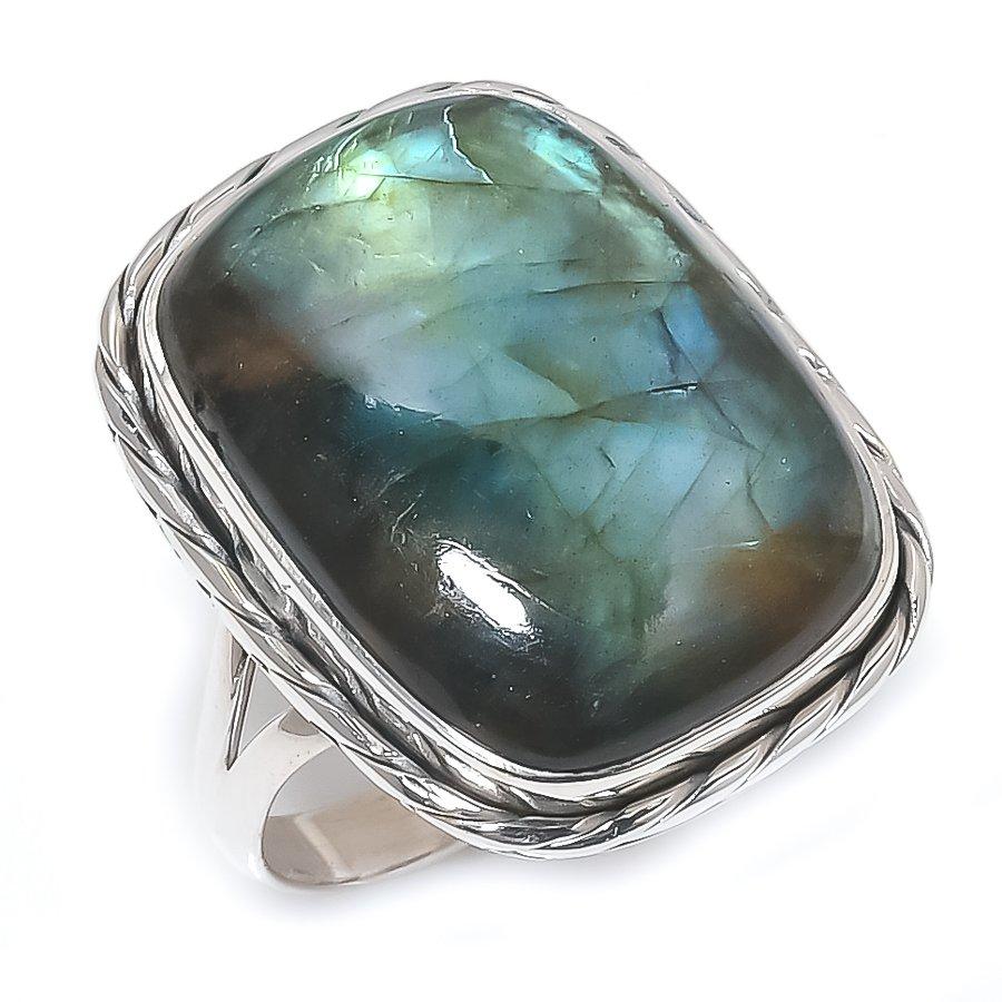 Natural Labradorite Gemstone Handmade 925 Solid Silver Jewelry Ring Size 10 M4m39