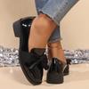 Large Black Loafers for Women, Niche Butterfly Knot Thick Soled Small Leather Shoes, Vintage Single Shoes