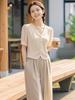 Apricot Top & Wide-Leg Pants Two-Piece Set: Professional, Timeless Summer Outfit for Women