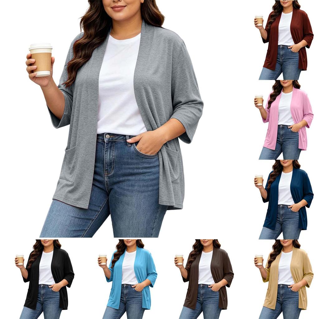 Women's Plus Size Cardigan Top Color 3/4 Sleeve Casual Everyday Wear