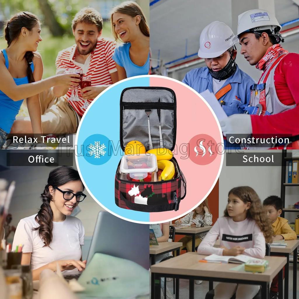 Cute Scottie Dog Pattern Insulated Lunch Bag for Women Boys Girls Reusable Thermal Lunch Tote Box for Work School Travel Picnic