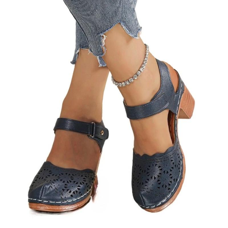 Fashion 2025 New Ladies Shoes Closed Toe Women's Sandals Fashion Hollow Out Summer Retro Casual Plus Size Best Seller Heeled Sandals