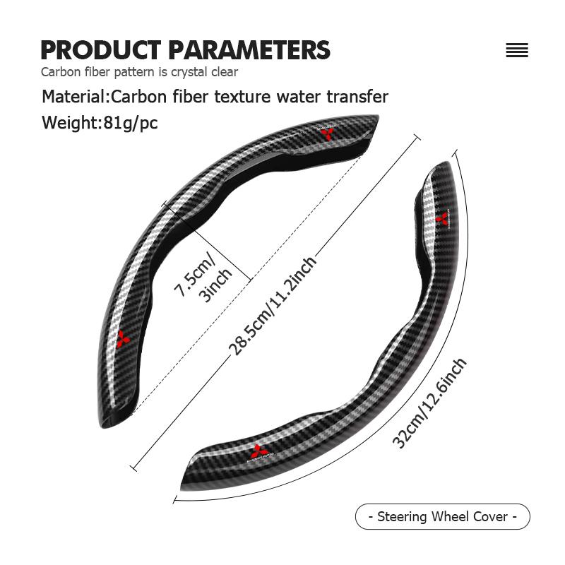 For Mitsubishi 2PCS New Carbon Fiber Car Steering Wheel Cover Non-slip Protector Sleeves Outlander Lancer Cross Colt Xpander