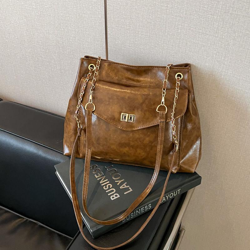 

Женская сумка большой вместимости, новая модная сумка-тоут на цепочке, универсальная сумка кроссбоди для поездок на работу коричневый