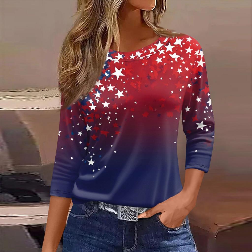 Damen T-Shirt Print 3/4 Ärmel Alltagsmode Basic Rundhals Reguläres Oberteil