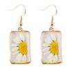 1Pair Women Vintage Bohemian Dried Flower Earrings Geometric Handcrafted Resin Daisy Flower Drop Earrings