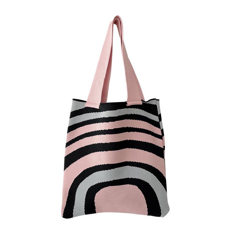Niche Pink Semicircle Knitted Shoulder Bag: Large Capacity Tote for Women