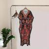 Spring and summer women's ethnic print dress large size loose split robe bohemian print dress
