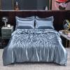 Nordic Satin Silk Bedding Set with Duvet Cover Bed Sheet Pillowcases Luxury Solid Single Double Couple Pillow Case Bedsheet