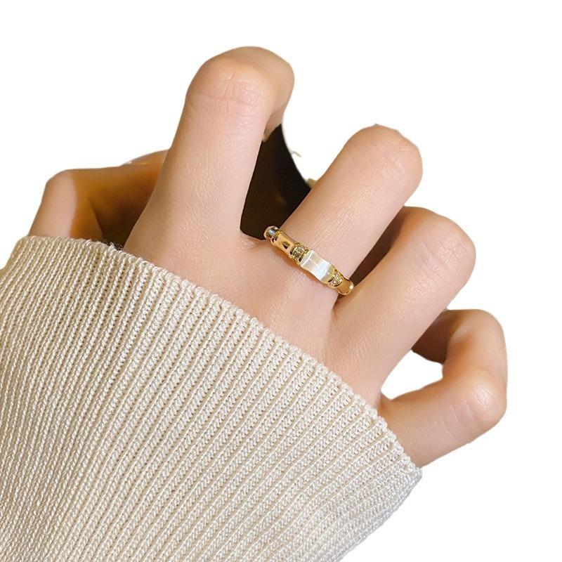 Vintage Niche Bamboo Art Deco Ring Light Luxury Couple Style Fashion Temperament Colorfast Women's Versatile Finger Ring