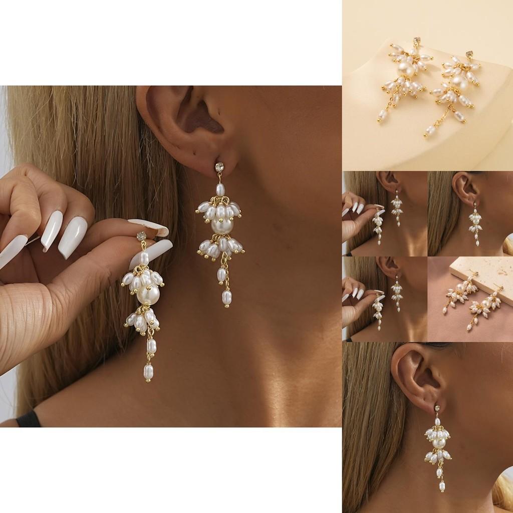 Gold Plated Irregular Shape Tassel Earrings With Faux Pearl For Women 2023 Trend