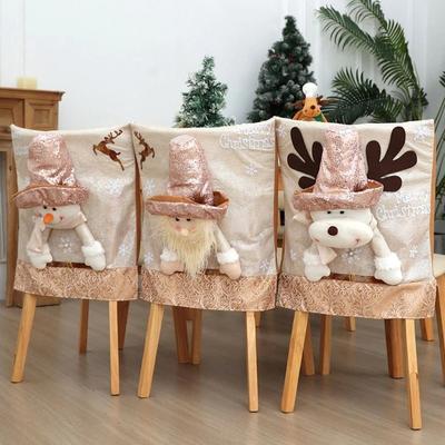 Simple Cartoon Christmas Chair Cover Soft Stretch Seat Protector Purple Removable Xmas Dinner Chair Seat Cover Home Decoration